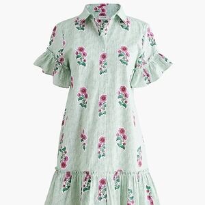J Crew Printed ruffle-sleeve mini shirt-dress
